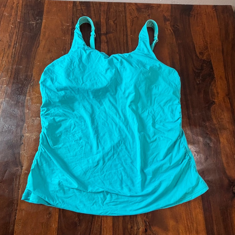 Aqua Eve Womens Turquoise Ruched Tankini Top XXL Adjustable Straps Shelf Bra
